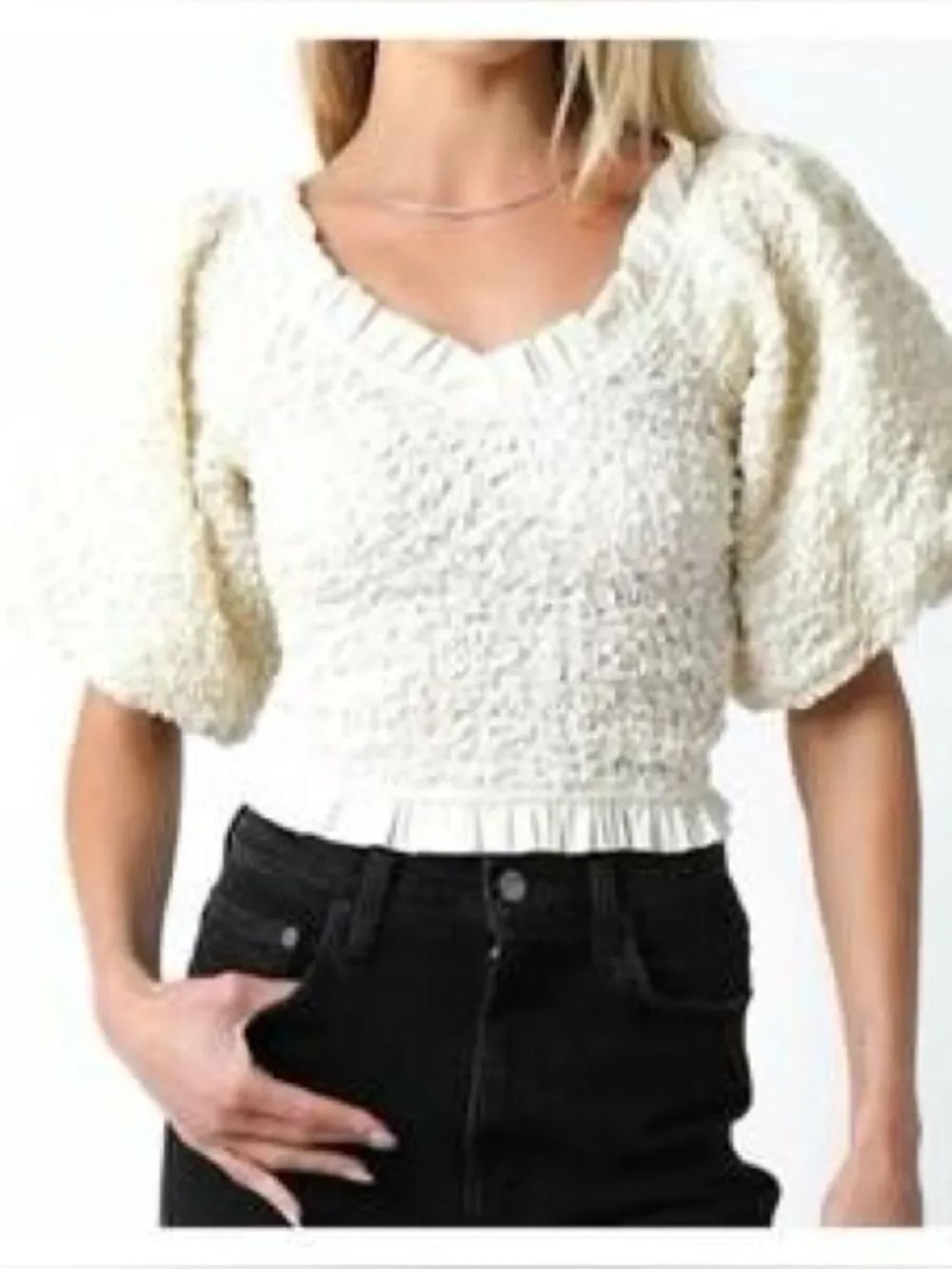 Olivaceous Cream Boho Ruched Cottagecore Ruffled Crop Top